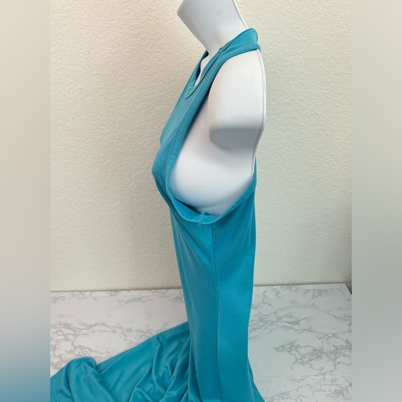 Haley & June Bodycon Dress Size L Blue Sleeveless Pullover Stretch Maxi Long W1 - Picture 3 of 6